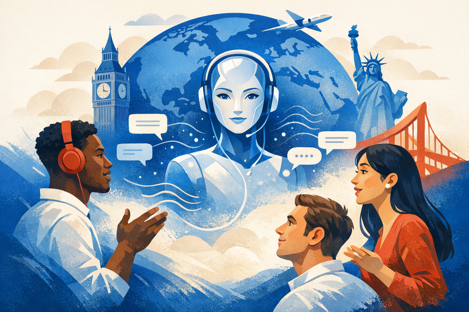 Persona che pratica conversazione in inglese con AI